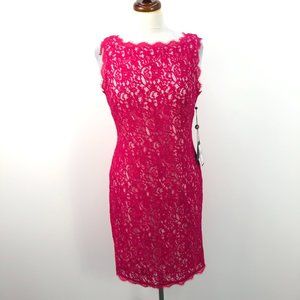 NWT Adrianna Papell Hot Pink Floral Lace Dress